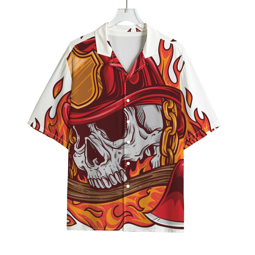 Flaming Firefighter Skull Print Rayon Hawaiian Shirt