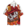 Flaming Firefighter Skull Print Rayon Hawaiian Shirt