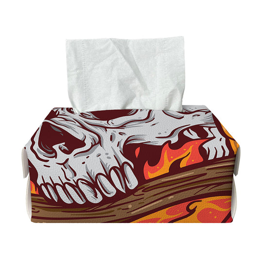 Flaming Firefighter Skull Print Rectangle Tissue Box Cover