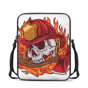 Flaming Firefighter Skull Print Rectangular Crossbody Bag