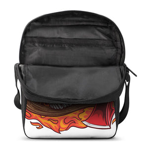 Flaming Firefighter Skull Print Rectangular Crossbody Bag