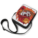 Flaming Firefighter Skull Print Rectangular Crossbody Bag