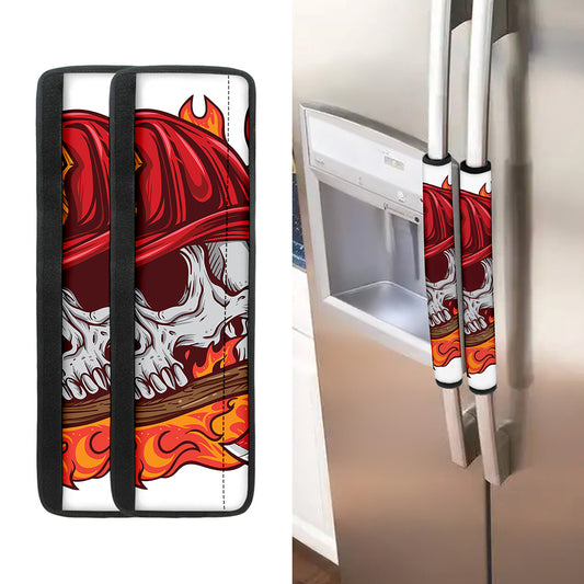 Flaming Firefighter Skull Print Refrigerator Handle Covers