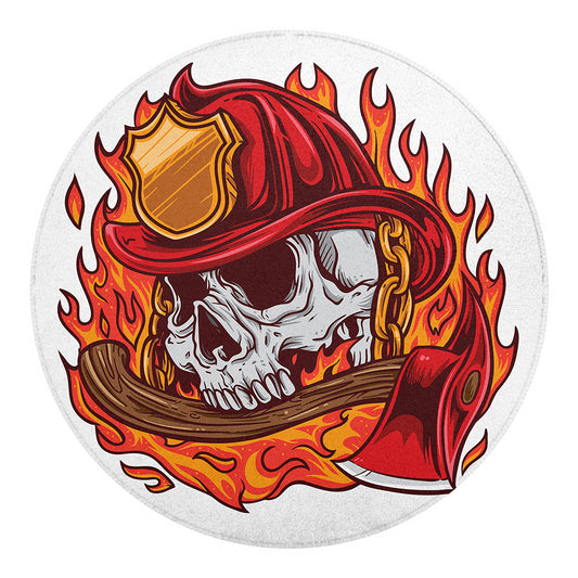 Flaming Firefighter Skull Print Round Blanket
