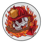 Flaming Firefighter Skull Print Round Floor Mat