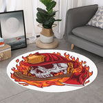 Flaming Firefighter Skull Print Round Rug