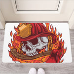 Flaming Firefighter Skull Print Rubber Doormat