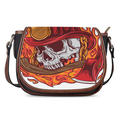 Flaming Firefighter Skull Print Saddle Bag