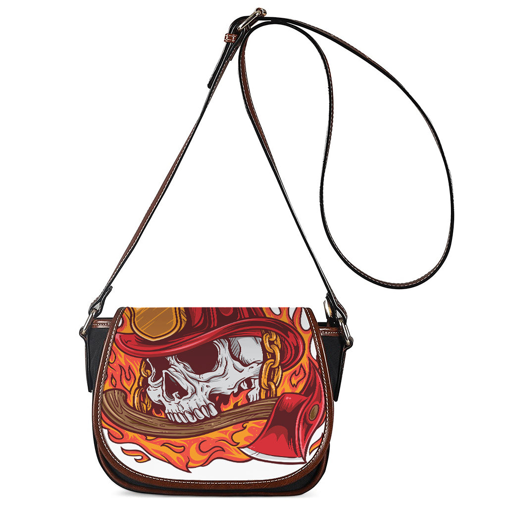 Flaming Firefighter Skull Print Saddle Bag