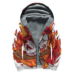 Flaming Firefighter Skull Print Sherpa Lined Zip Up Hoodie