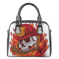 Flaming Firefighter Skull Print Shoulder Handbag