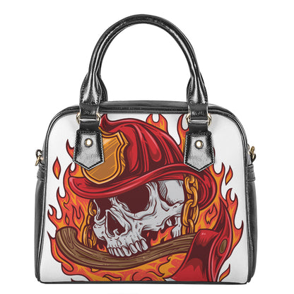 Flaming Firefighter Skull Print Shoulder Handbag