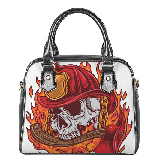 Flaming Firefighter Skull Print Shoulder Handbag