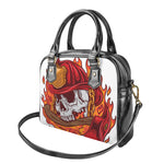 Flaming Firefighter Skull Print Shoulder Handbag