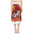 Flaming Firefighter Skull Print Side Slit Midi Skirt