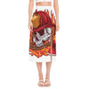 Flaming Firefighter Skull Print Side Slit Midi Skirt