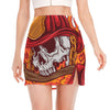 Flaming Firefighter Skull Print Side Slit Mini Skirt