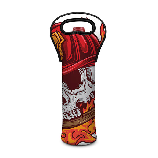 Flaming Firefighter Skull Print Single Neoprene Wine Tote