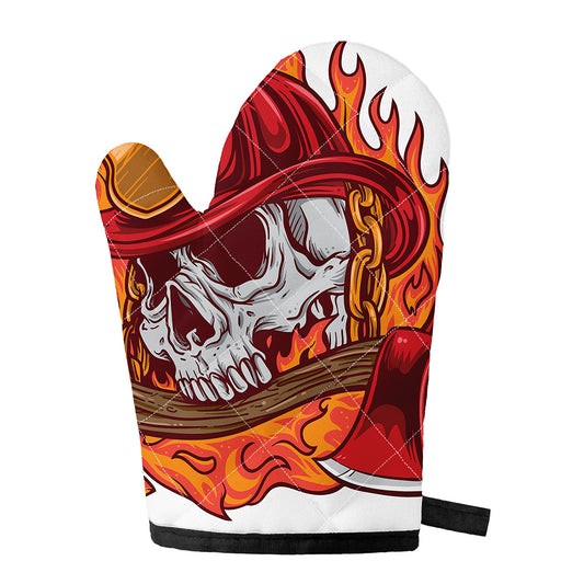 Flaming Firefighter Skull Print Single Oven Mitt