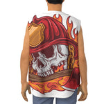 Flaming Firefighter Skull Print Sleeveless Baseball Jersey