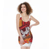 Flaming Firefighter Skull Print Sleeveless Bodycon Dress