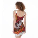 Flaming Firefighter Skull Print Sleeveless Bodycon Dress