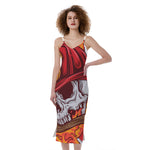 Flaming Firefighter Skull Print Slim Fit Midi Cami Dress