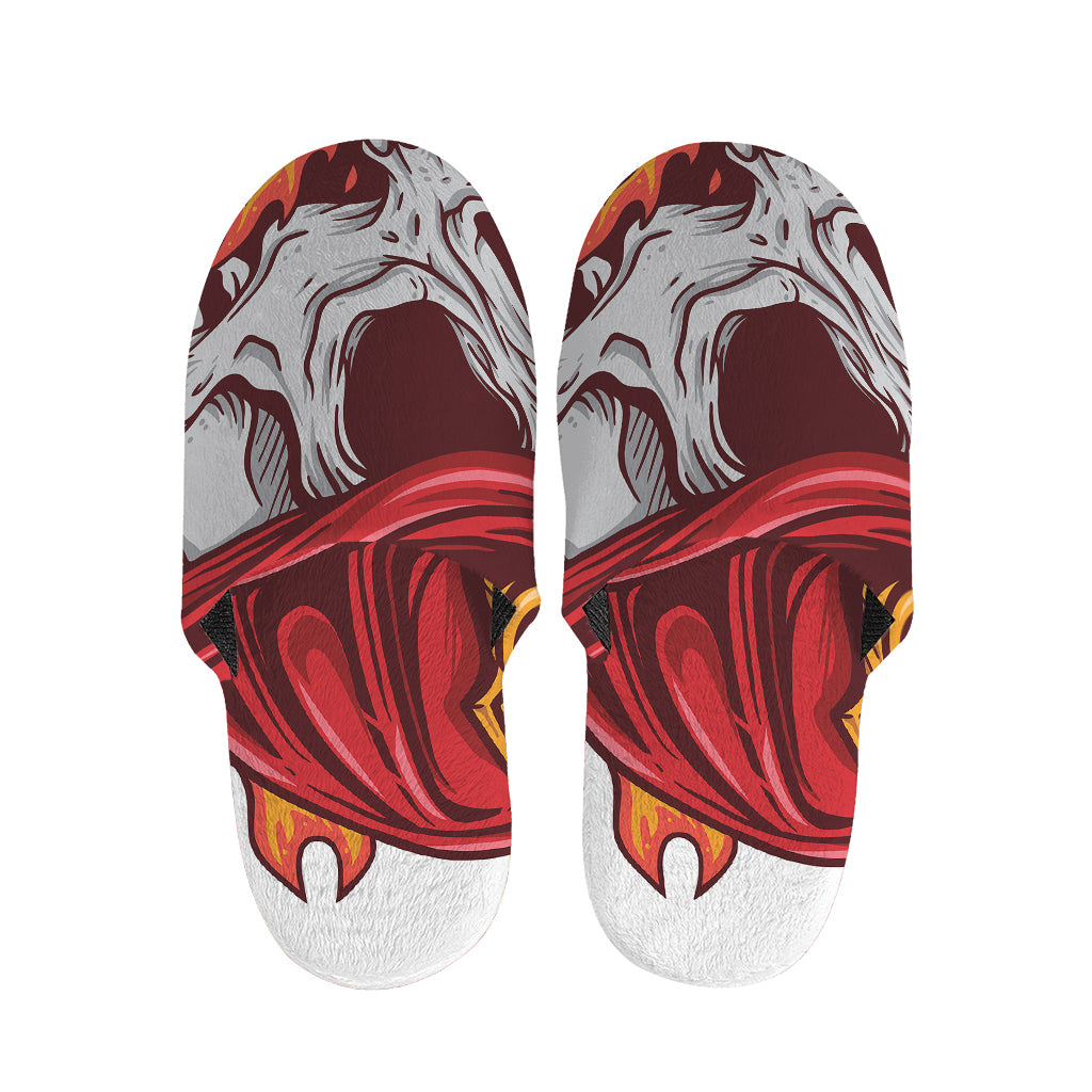Flaming Firefighter Skull Print Slippers
