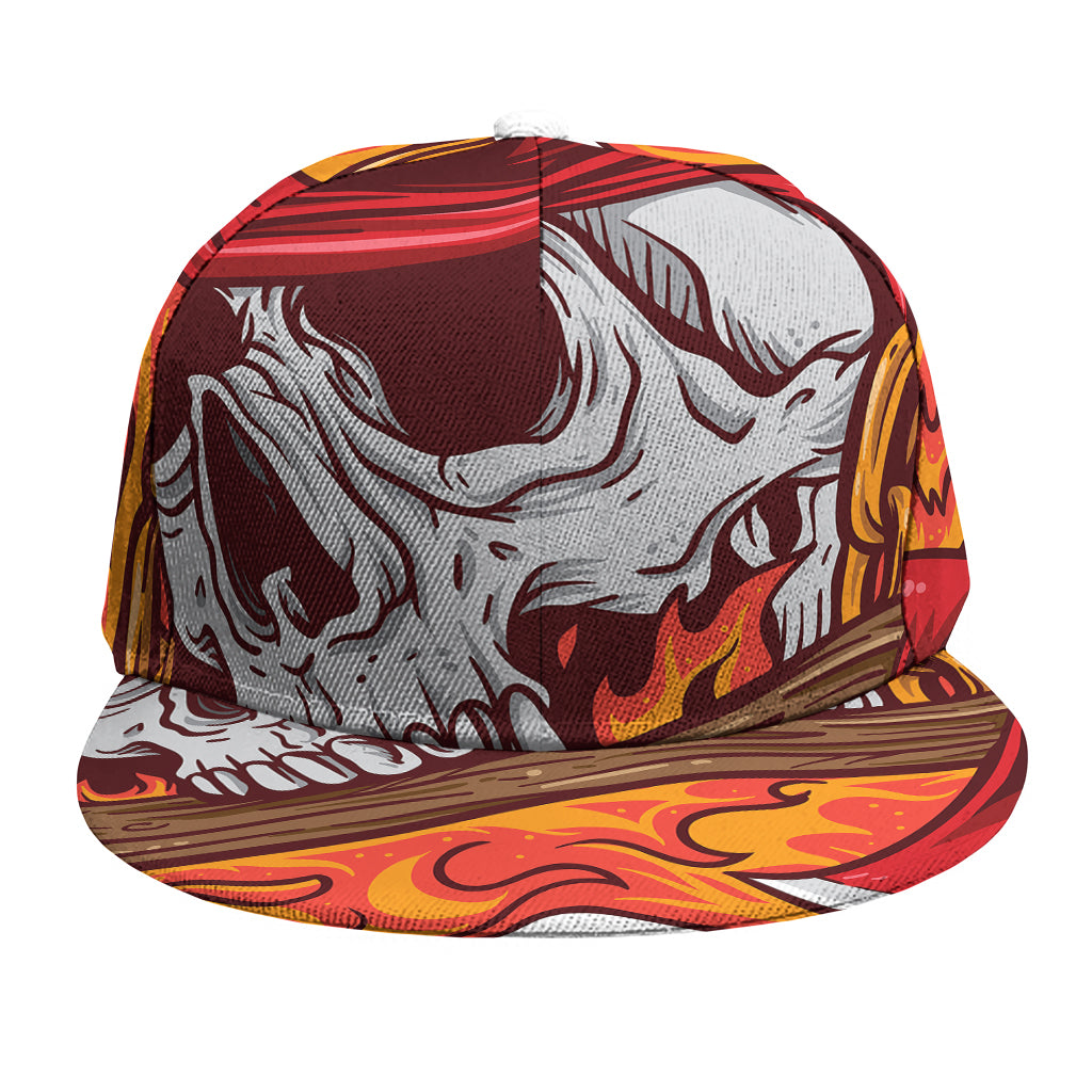 Flaming Firefighter Skull Print Snapback Cap