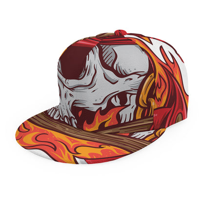 Flaming Firefighter Skull Print Snapback Cap