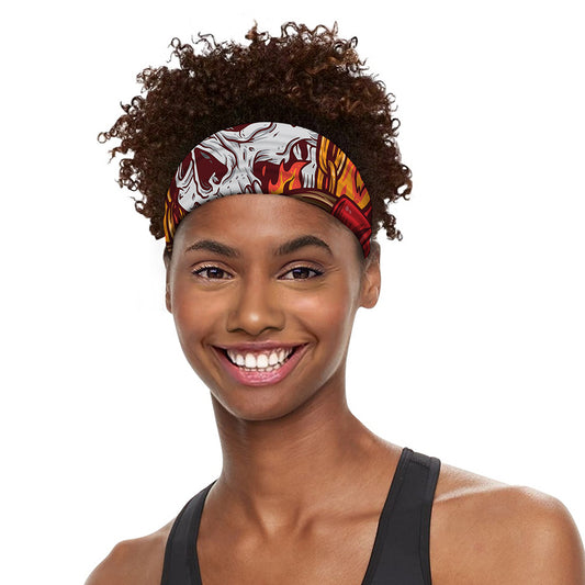 Flaming Firefighter Skull Print Sports Headband