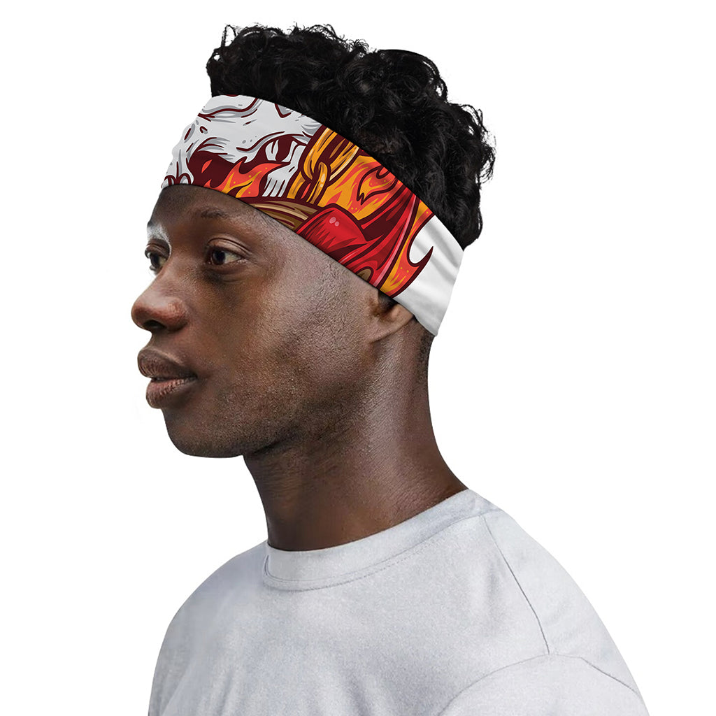 Flaming Firefighter Skull Print Sports Headband