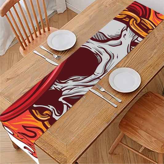Flaming Firefighter Skull Print Table Runner