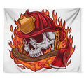 Flaming Firefighter Skull Print Tapestry