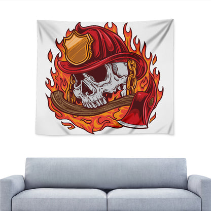 Flaming Firefighter Skull Print Tapestry