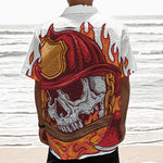 Flaming Firefighter Skull Print Textured Short Sleeve Shirt