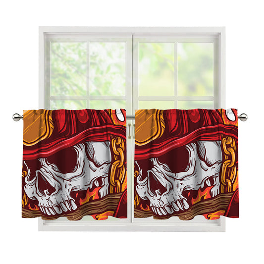 Flaming Firefighter Skull Print Tier Curtains