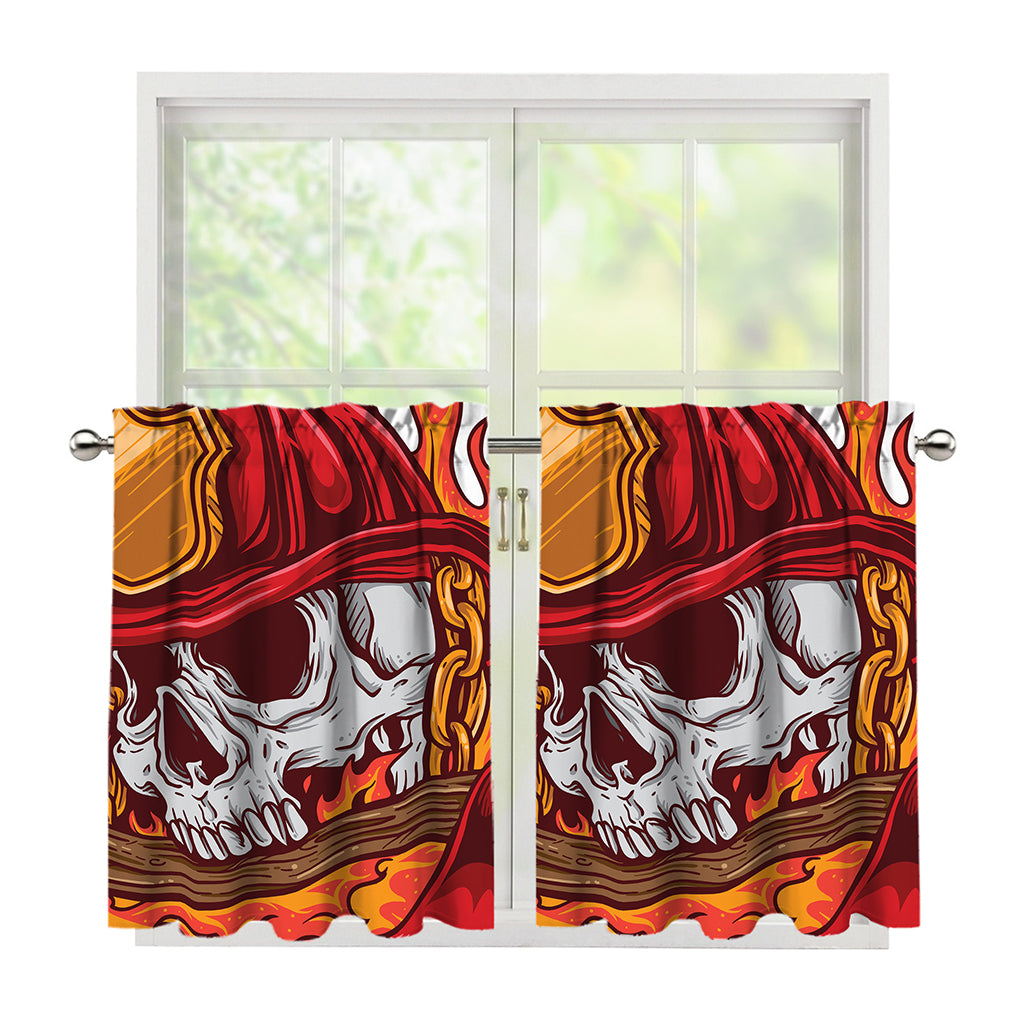 Flaming Firefighter Skull Print Tier Curtains