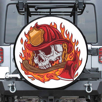 Flaming Firefighter Skull Print Tire Cover