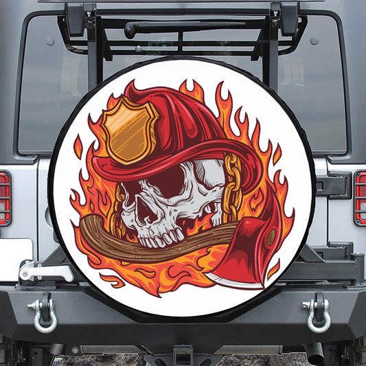 Flaming Firefighter Skull Print Tire Cover