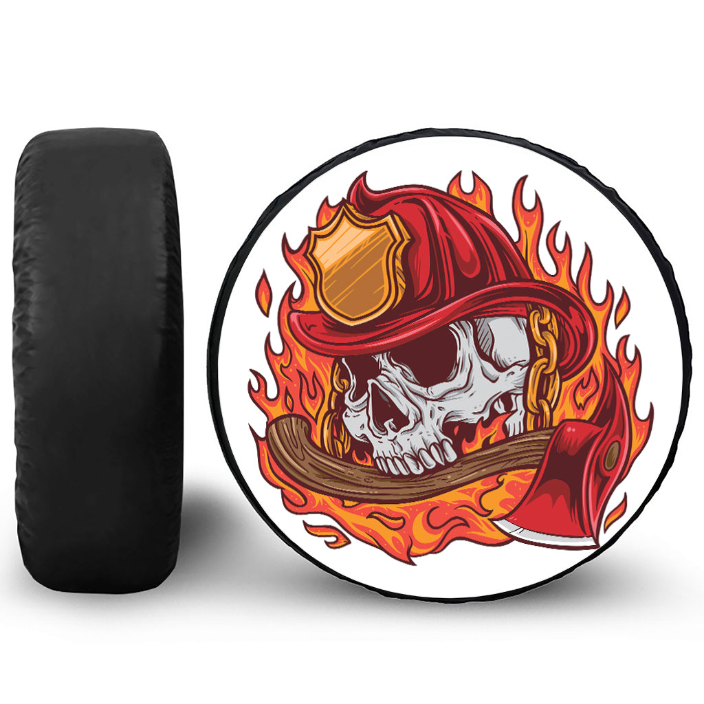 Flaming Firefighter Skull Print Tire Cover