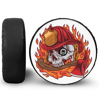 Flaming Firefighter Skull Print Tire Cover With Camera Hole