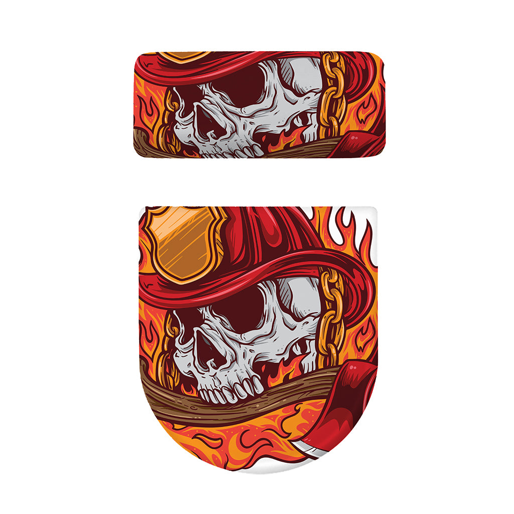 Flaming Firefighter Skull Print Toilet Lid And Tank Cover Set