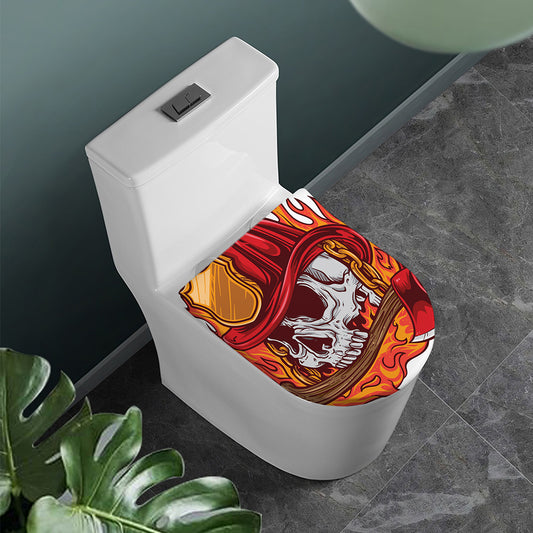 Flaming Firefighter Skull Print Toilet Lid Cover