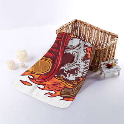 Flaming Firefighter Skull Print Towel