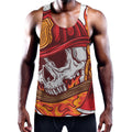 Flaming Firefighter Skull Print Men's Workout Tank Top