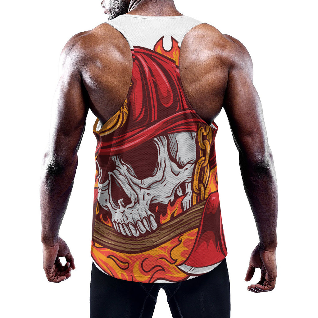 Flaming Firefighter Skull Print Training Tank Top