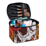 Flaming Firefighter Skull Print Travel Makeup Bag