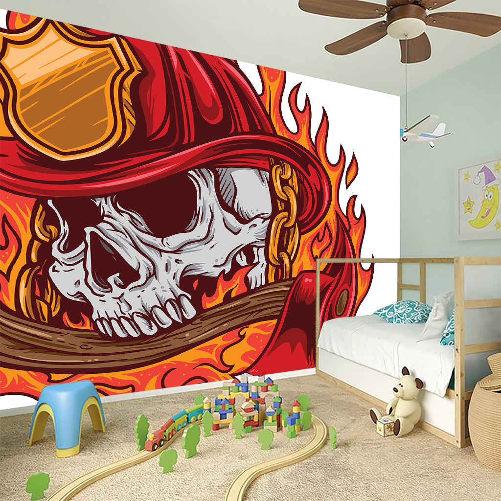 Flaming Firefighter Skull Print Wall Sticker