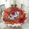 Flaming Firefighter Skull Print Waterproof Round Tablecloth